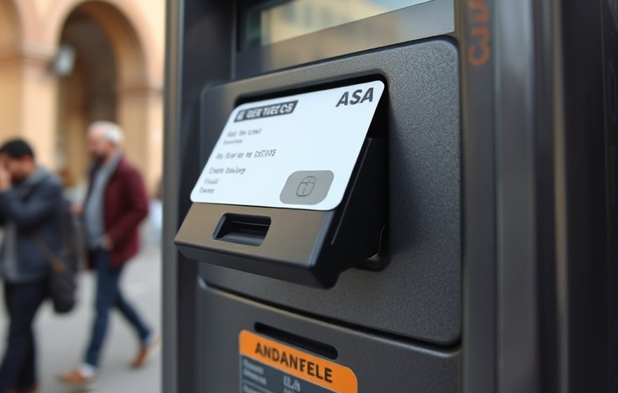 Antes — Frente del terminal con un dispositivo extraño sobre la lectora.